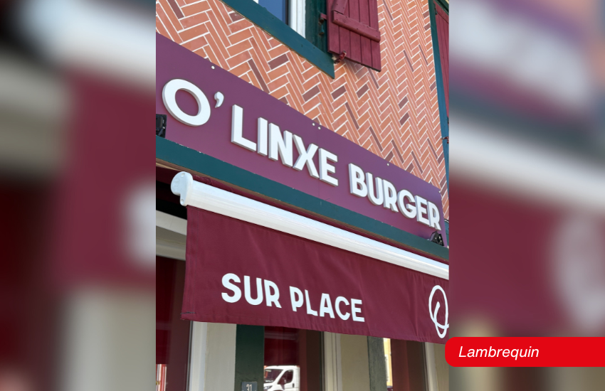 Lambrequin personnalisé pour la façade du restaurant O’Linxe Burger.